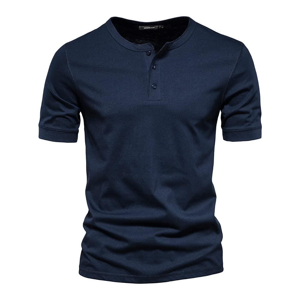 JMKEY Men's Cotton Business Shirt Button Henley Round Neck